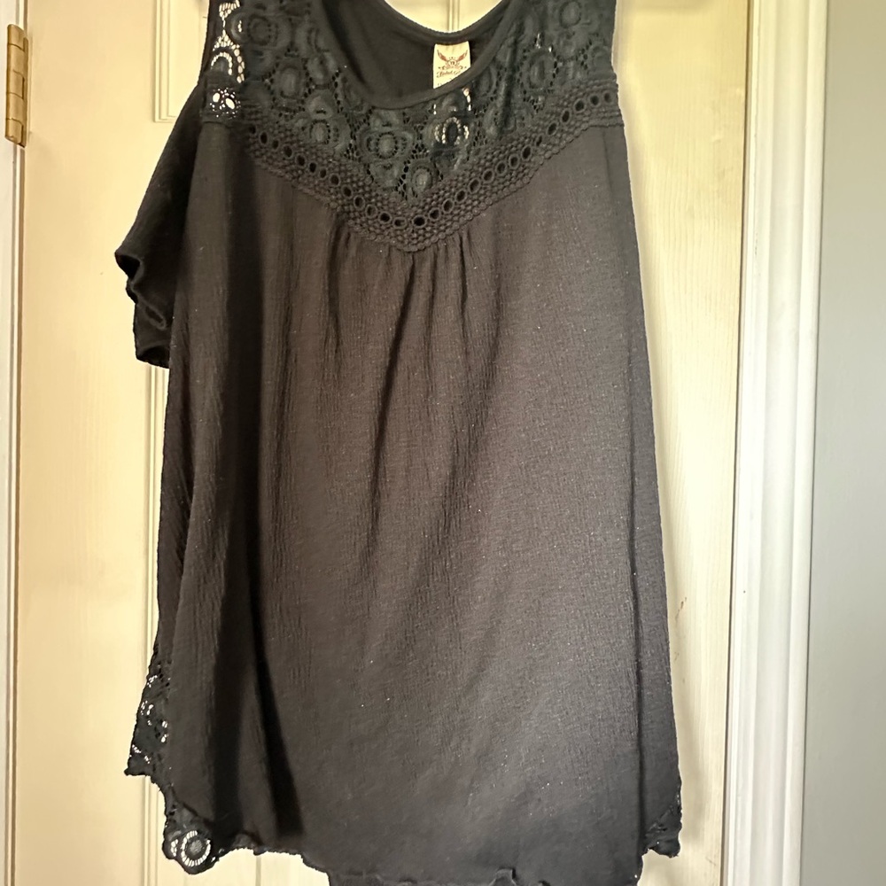 Faded Glory Black Asymmetrical Embellished Blouse